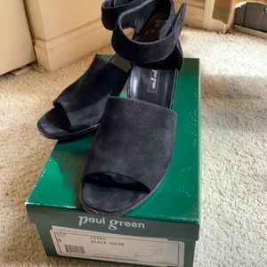 Paul Green black suede ankle strap heels